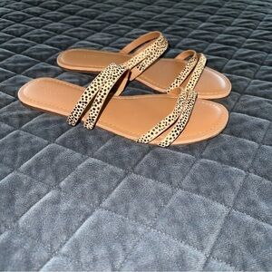 J. Crew Sandals Women 8 Tan Calf Hair Animal Print open toe Shoe